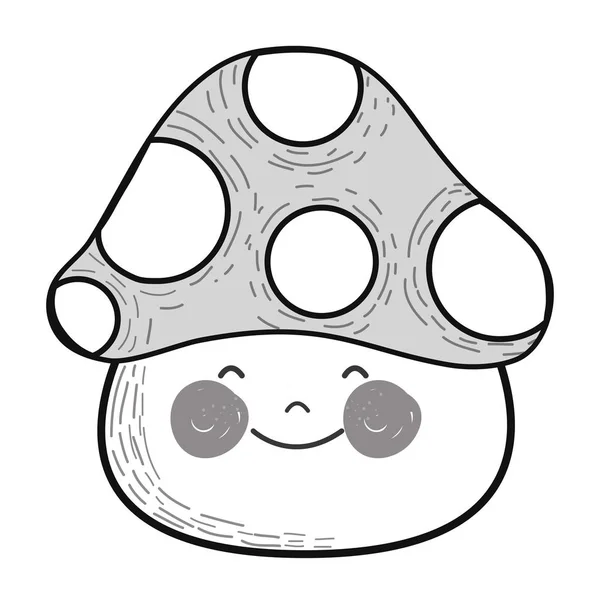 頬と目 ベクトル イラスト デザイン グレースケール幸せ可愛い菌 — ストックベクタ