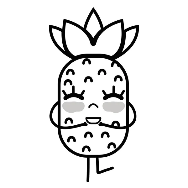 Line Kawaii Cute Happy Pineapple Fruit Vector Illustration — Stock Vector