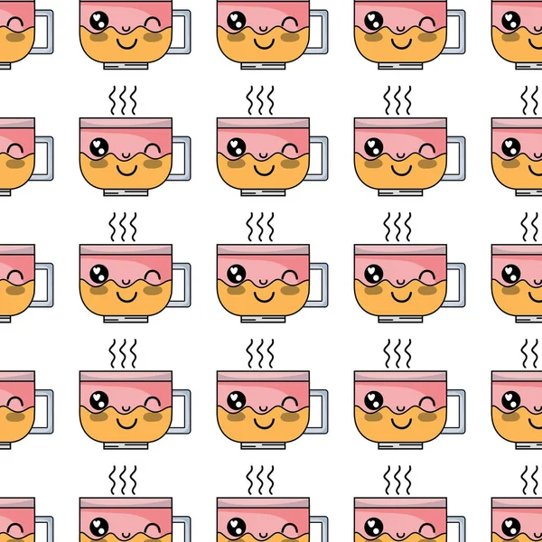 Kawaii şirin komik kahve fincanı arka plan vektör çizim