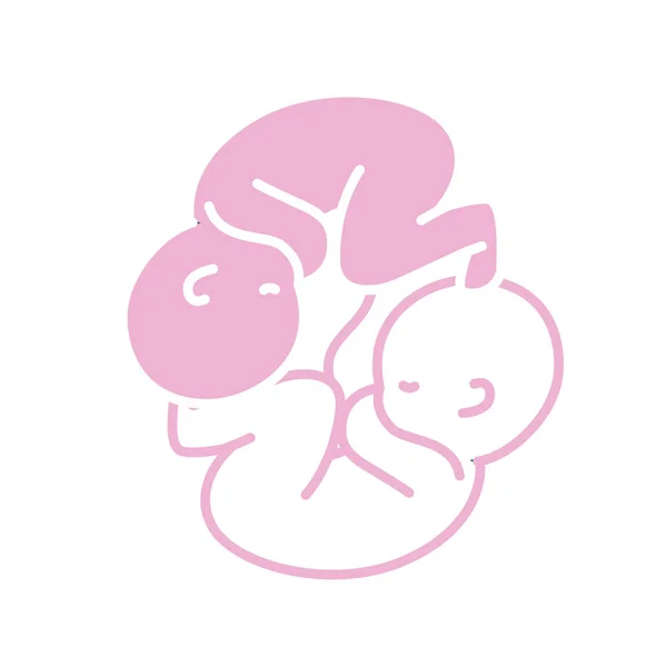 Silueta Agradable Bebés Gemelos Con Cordón Umbilical Vector Ilustración — Archivo Imágenes Vectoriales
