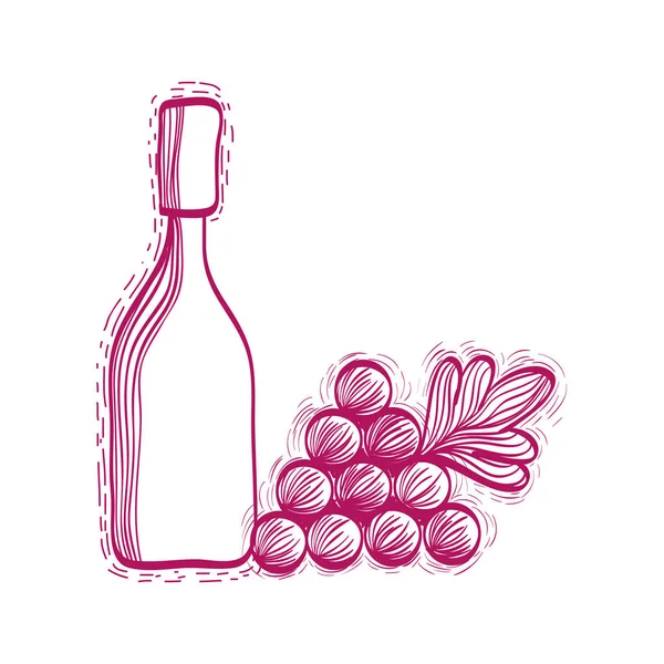 Μπουκάλι Κρασί Φρούτα Σταφύλι Σχεδιασμό Εικονογράφηση Διάνυσμα — Διανυσματικό Αρχείο
