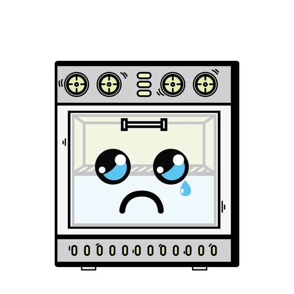 Kawaii Lindo Llorando Horno Tecnología Vector Ilustración — Archivo Imágenes Vectoriales