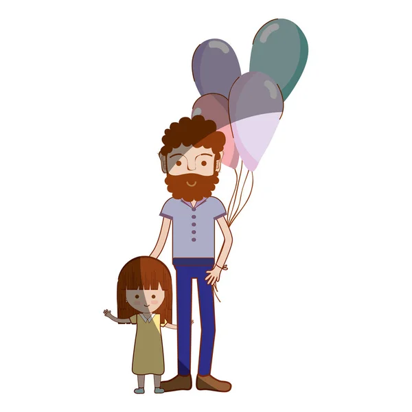 Padre Con Hija Globos Ilustración Vectorial — Vector de stock