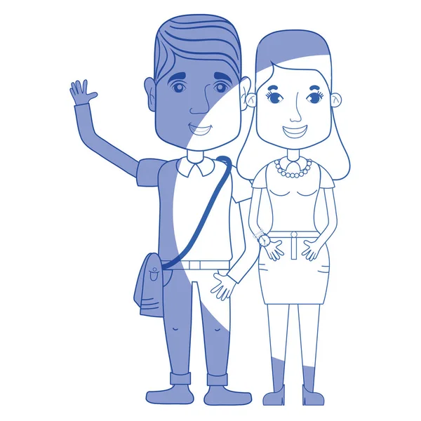 saç modeli ve rahat kıyafetler, vektör çizim ile siluet güzel çift