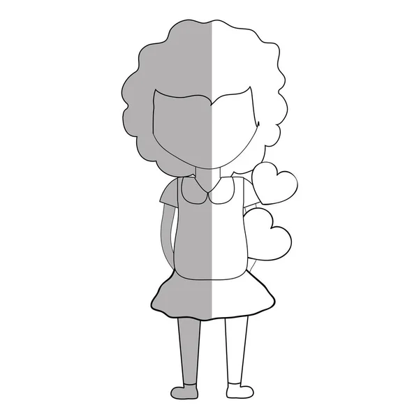 Ligne Jolie Fille Avec Des Cœurs Dans Main Robe Illustration — Image vectorielle