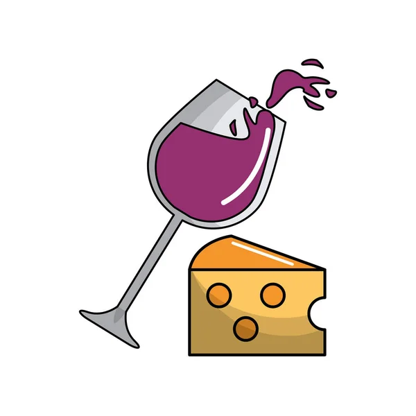 Vino Vidrio Queso Sabroso Icono Vector Ilustración — Vector de stock