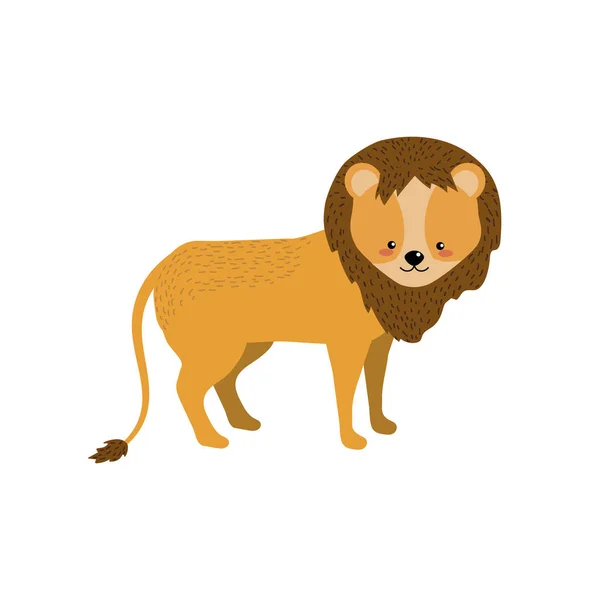 Carino Leone Selvaggio Animale Icona Vettore Illustrazione — Vettoriale Stock