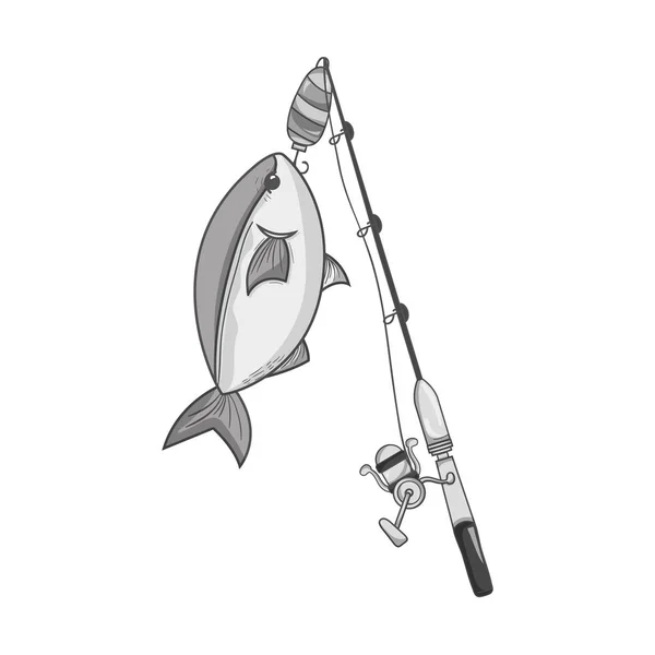 Grayscale Spincash Reel Catch Fish Food Vector Illustration — Stock Vector