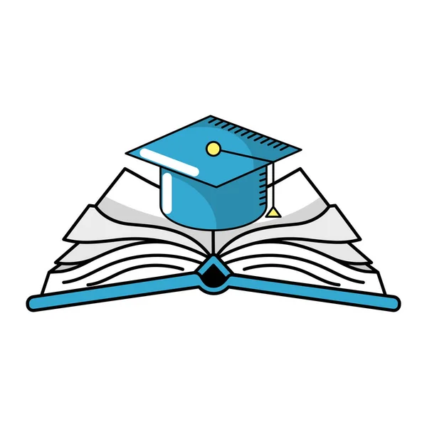 Graduation Casquette Sur Illustration Vectorielle Livre Ouvert — Image vectorielle
