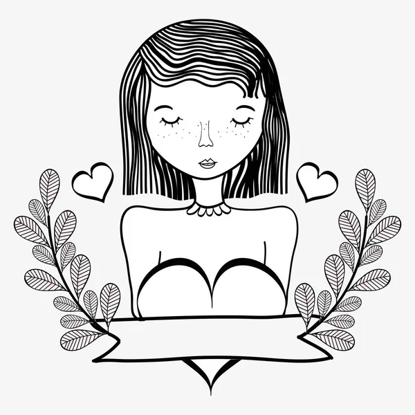 Femme Avec Des Cœurs Des Branches Ruban Décoratif Illustration Vectorielle — Image vectorielle