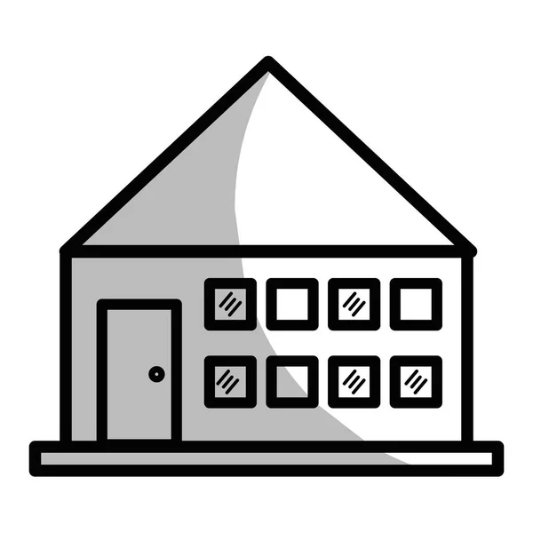 Casa Línea Con Techo Ventanas Con Ilustración Vectorial Puerta — Vector de stock