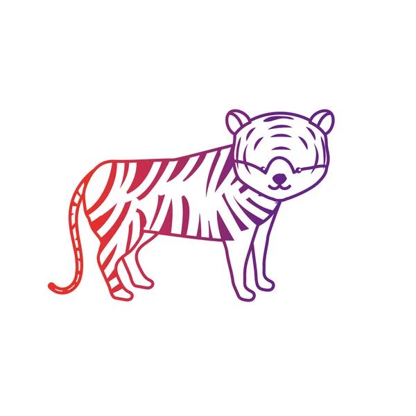 Ligne Mignon Tigre Animal Sauvage Icône Vectoriel Illustration — Image vectorielle