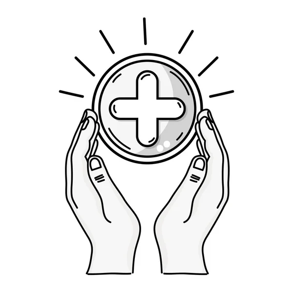 Γραμμή Χέρια Σταυρό Ιατρική Σύμβολο Για Βοηθήσει Την Εικονογράφηση Διάνυσμα — Διανυσματικό Αρχείο