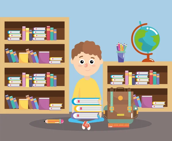 Niño Con Libros Educación Mochila Aula Vector Ilustración — Archivo Imágenes Vectoriales