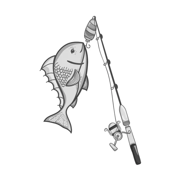 grayscale spincash reel catch the fish food vector illustration