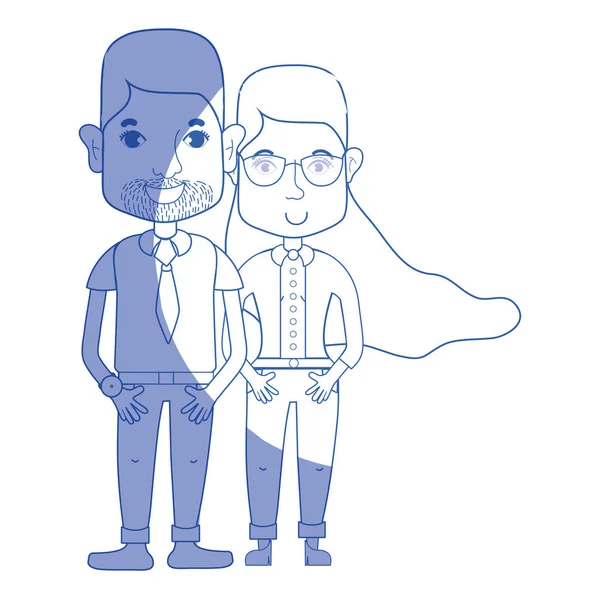 saç modeli ve rahat kıyafetler, vektör çizim ile siilhouette güzel çift