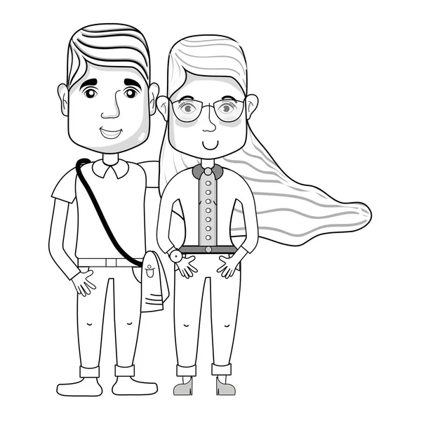 saç modeli ve rahat kıyafetler, vektör çizim ile güzel çift hat