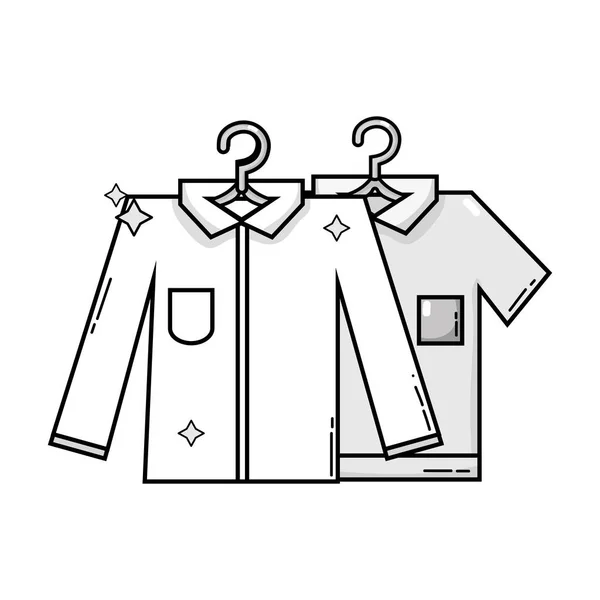 Grayscale Clean Shirts Design Clothes Hanging Vector Illustration — Stock Vector