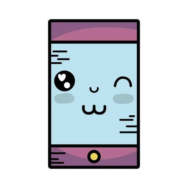 Kawaii Cute Happy Smartphone Technology Vector Illustration — Stock Vector