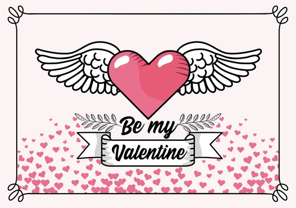 Corazón Con Alas Celebración Del Día San Valentín Vector Ilustración — Vector de stock