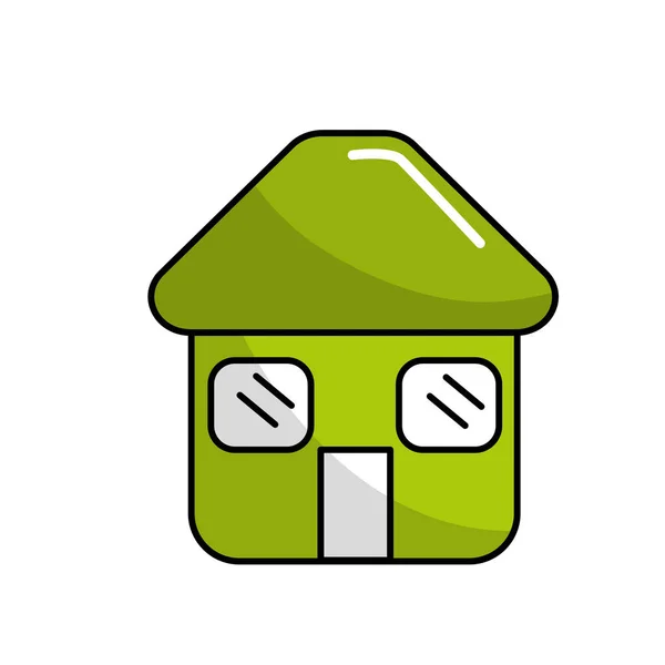 Πράσινο Σπίτι Πόρτα Στέγη Και Παράθυρα Από Εικονίδιο Εικονογράφηση Διάνυσμα — Διανυσματικό Αρχείο