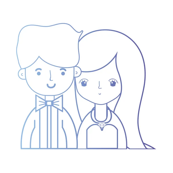 Linha Beleza Casal Casado Com Penteado Design Vetor Ilustração — Vetor de Stock