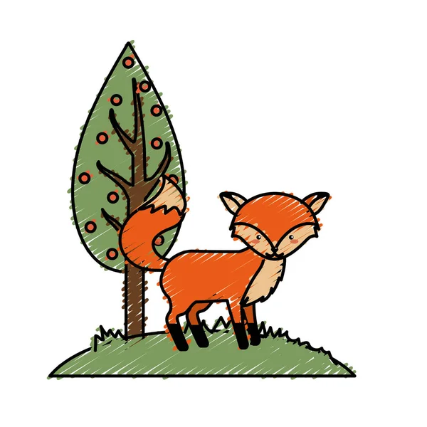 ağaç vektör çizim yanındaki şirin fox vahşi hayvan