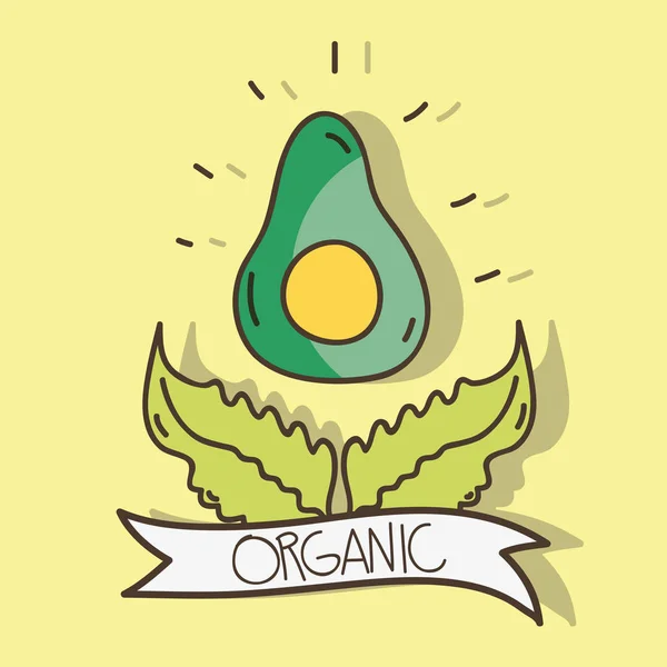 Delicioso Aguacate Con Hojas Diseño Cinta Ilustración Vectorial — Archivo Imágenes Vectoriales