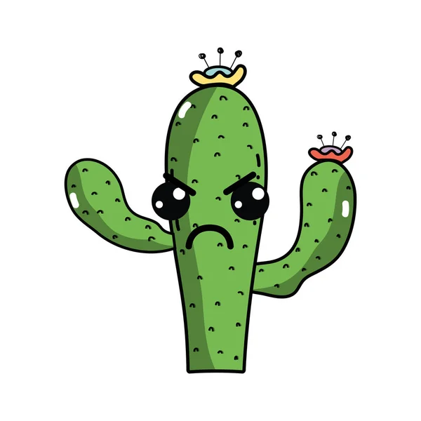 Kawaii Agradable Enojado Cactus Planta Vector Ilustración — Vector de stock