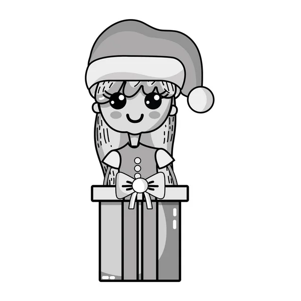 Szürkeárnyalatos Lány Ruhák Karácsonyi Ajándék Vektoros Illusztráció Bemutatása — Stock Vector