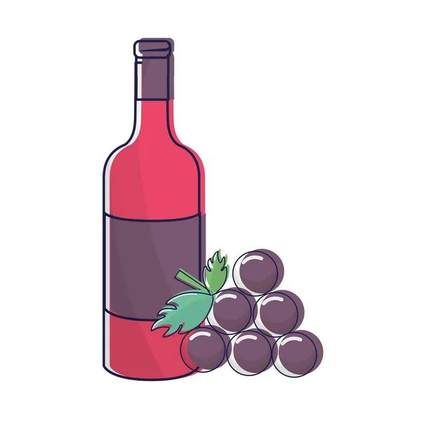 Bouteille Vin Avec Bouquet Raisin Icône Image Dessin Vectoriel Illustration — Image vectorielle