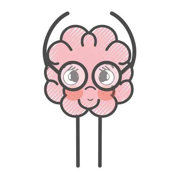 Icône Adorable Cerveau Kawaii Avec Des Lunettes Illustration Vectorielle — Image vectorielle