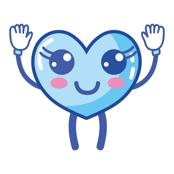 Kawaii Cute Happy Heart Dengan Lengan Dan Kaki Vektor Ilustrasi - Stok Vektor