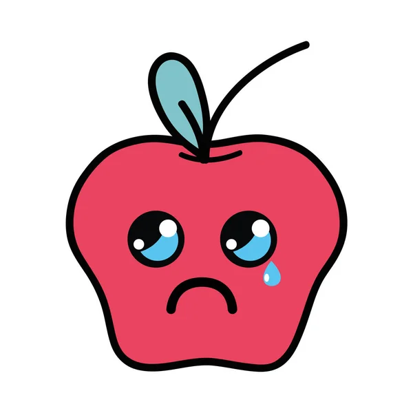 卡瓦伊可爱的哭苹果水果 矢量插图 — 图库矢量图片