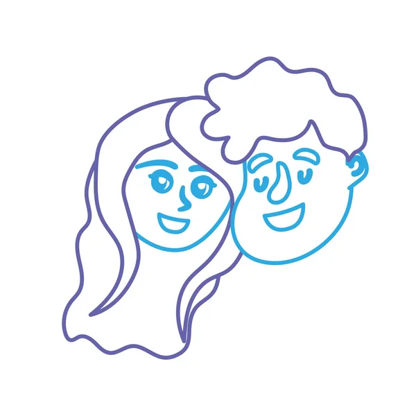 Línea Feliz Cara Pareja Con Diseño Del Peinado Vector Ilustración — Vector de stock