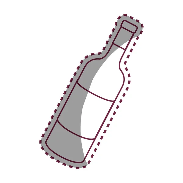 Sticker Lijn Fles Wijn Smakelijke Drank Pictogram Vectorillustratie — Stockvector