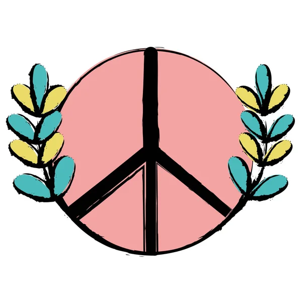 Hippie Emblème Branches Avec Dessin Feuilles Illustration Vectorielle — Image vectorielle
