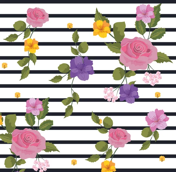 Vintage Floral Folhas Listrado Fundo Vetor Ilustração Gráfico Design — Vetor de Stock