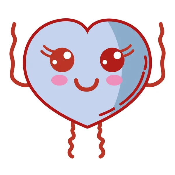 Kawaii Lindo Corazón Feliz Vector Amor Ilustración — Vector de stock