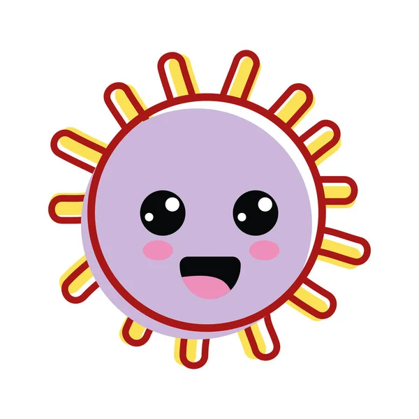 Kawaii Happy Sun Mit Niedlichen Augen Und Wangen Vektor Illustration — Stockvektor
