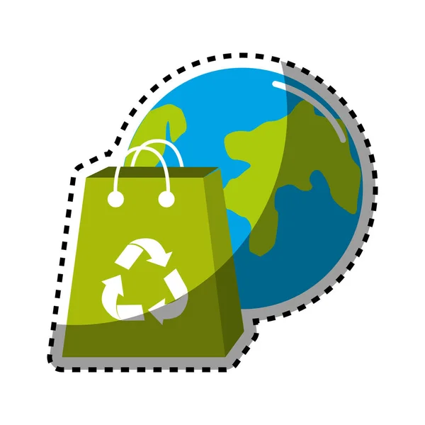 Planeta Adesivo Saco Para Reciclar Ícone Ambiente Ilustração Vetorial — Vetor de Stock