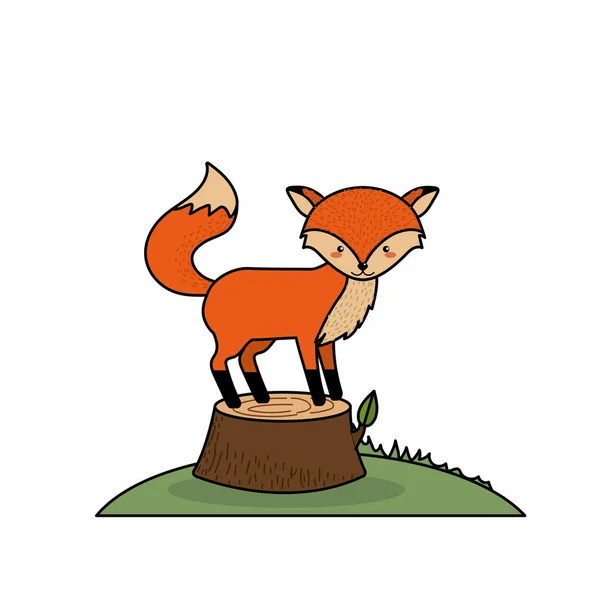 Zwierzę Ładny Fox Pień Drewno Drzewo Ilustracja Wektorowa — Wektor stockowy