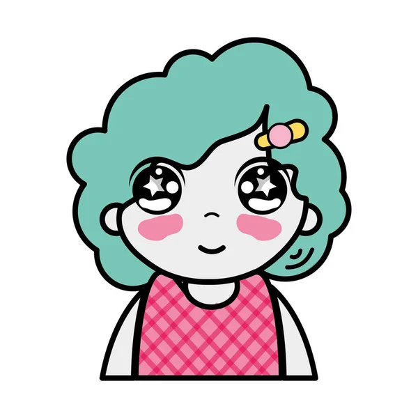 Tendre Fille Avec Coiffure Kawaii Avatar Vectoriel Illustration — Image vectorielle