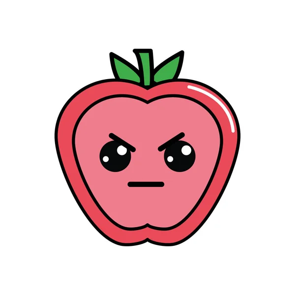 卡瓦伊漂亮愤怒的苹果水果 向量插图 — 图库矢量图片