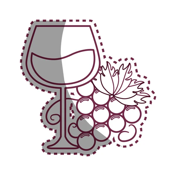 ワインとブドウのアイコン ベクトル イラスト デザイン ステッカー線ガラス — ストックベクタ