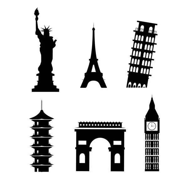 Set Silhouette Global Towers Explore Vacation Vector Illustration — Stock Vector