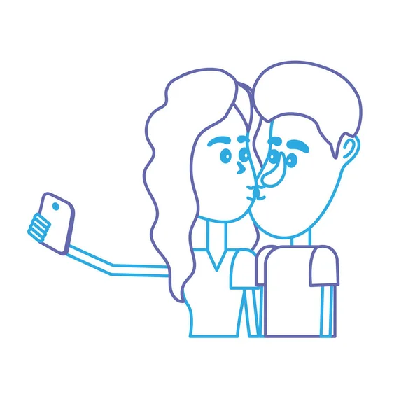 Linha Casal Beijando Tirando Selfie Com Ilustração Vetor Smartphone —  Vetores de Stock
