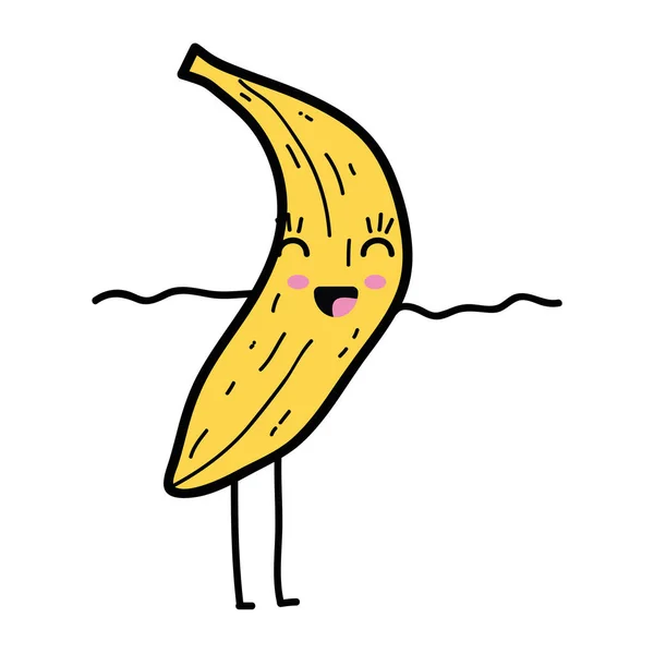 Kawaii Słodkie Happy Banana Owoców Ilustracji Wektorowych — Wektor stockowy