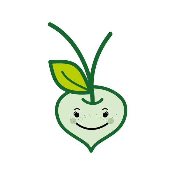 Kawaii Lindo Feliz Cebolla Vegetal Vector Ilustración — Vector de stock