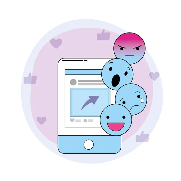 Smartphone Website Sociale Emojis Bericht Vectorillustratie — Stockvector